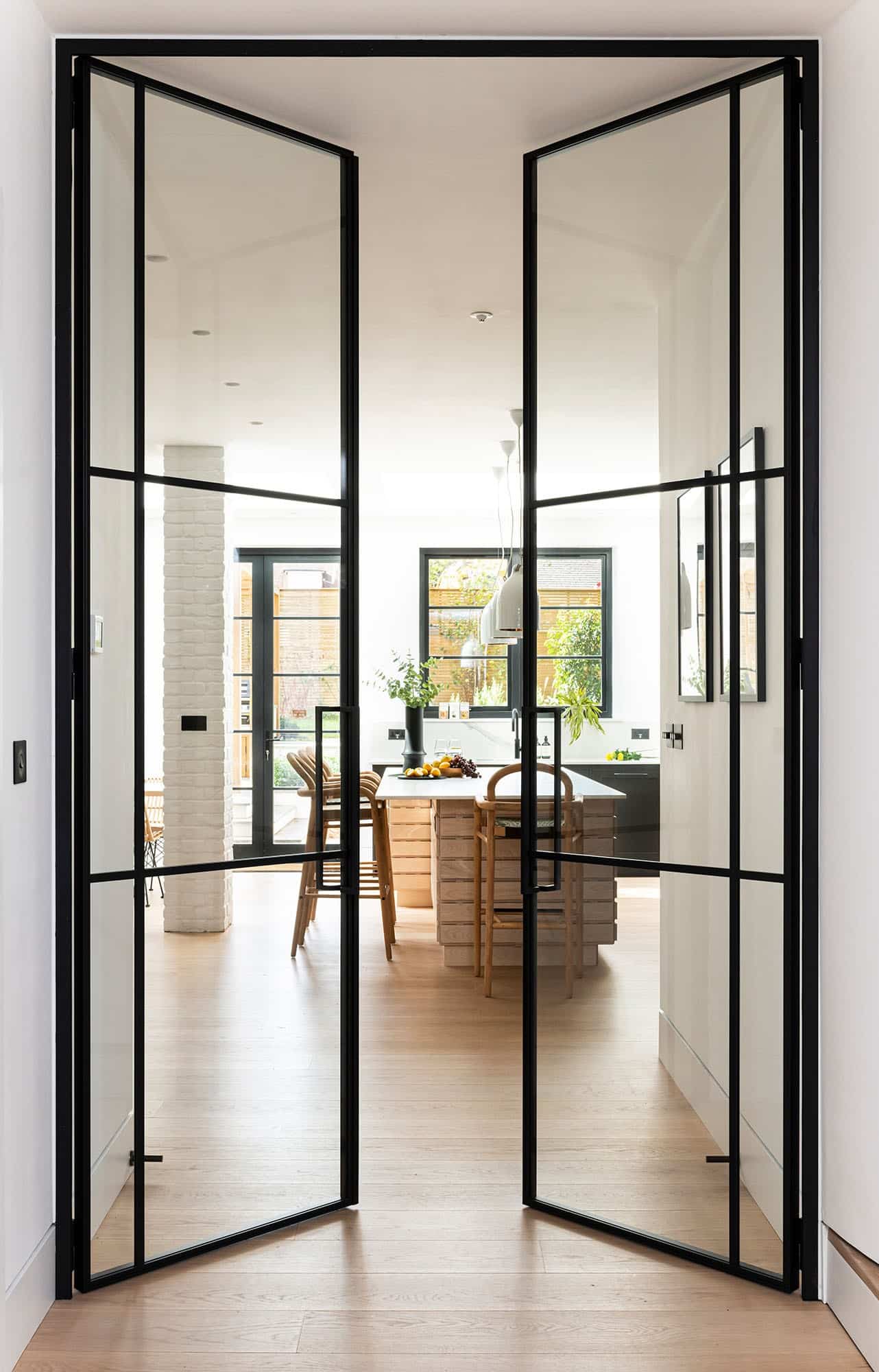 black framed double doors