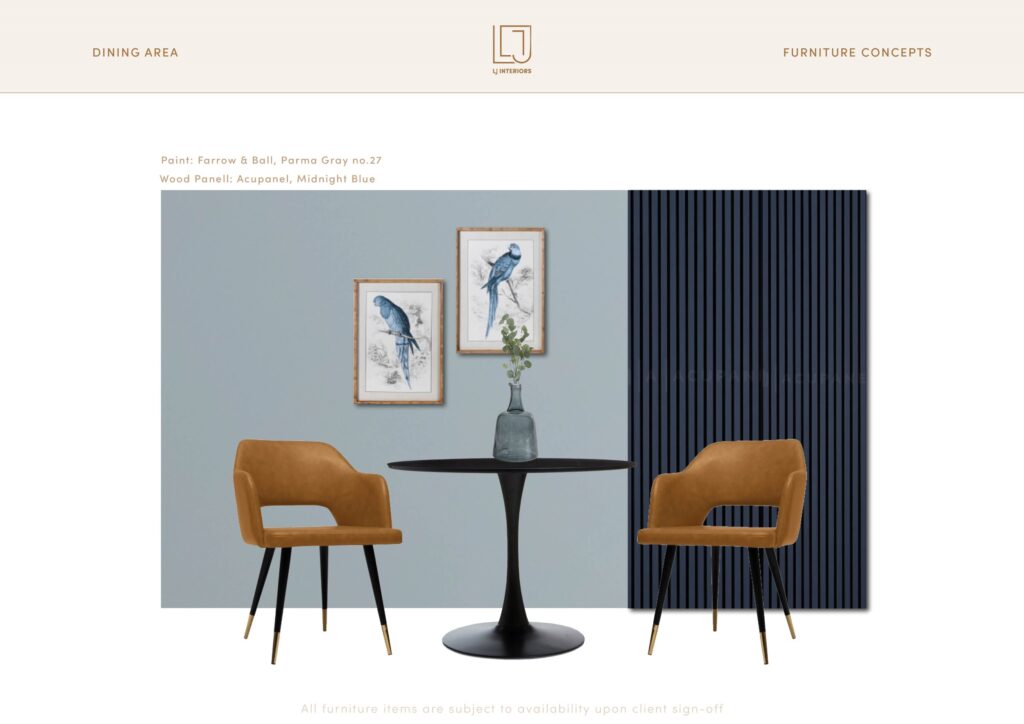 dining room blue and orange moodboard